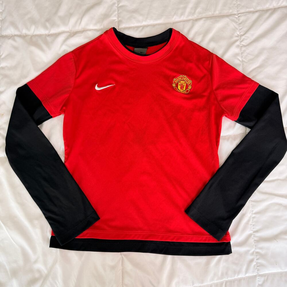 Nike Manchester United Training Jersey Long Sleeve Red Black Dri-Fit KIDS LARGE